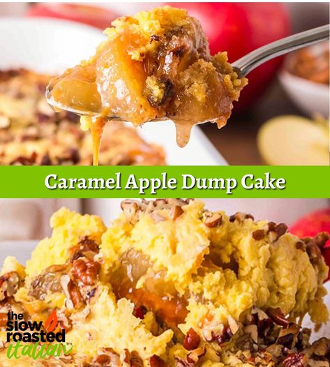 Caramel Apple Dump Cake is... - The Slow Roasted Italian Cake Mix Apple Crisp, Apple Dump Cake With Pie Filling, Apple Dump Cake, Slow Roasted Italian, Caramel Apple Dump Cake, Caramel Apples Easy, Food Network Chefs, Dump Cake Recipe, Keto Zucchini