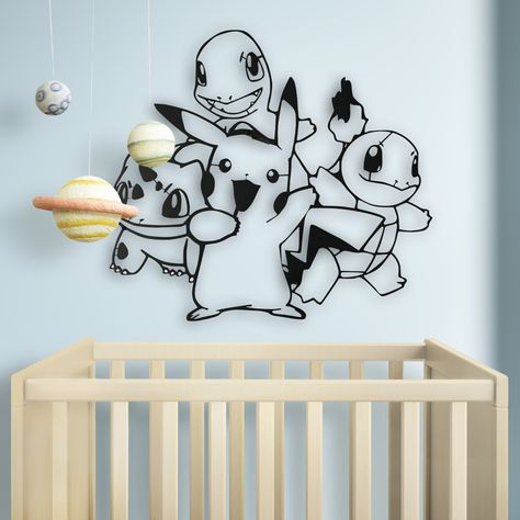 Pokemon Wall Decor, Metal Wall Art, Pikachu Wall Art, Charmander Decor, Squirtle Art, Bulbasaur Art, Kids Room Decor, Gifts for Kids - Etsy Pokemon Bathroom Ideas, Pokemon Bedroom Kid Rooms, Pokemon Themed Bedroom, Pokemon Nursery, Bulbasaur Art, Pokemon Bedroom, Pokemon Room, Room Decor Gifts, Wall Decor Metal