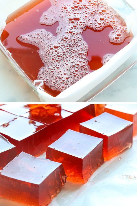 Make homemade Jello with just 2 simple ingredients! This version is sweetened with 100% fruit juice and can be stirred together in minutes. Juice Jelly Recipes, Fruit Juice Jelly Recipe, Homemade Jello With Gelatin, Home Made Jello, Juice Jelly, Gelatin Desserts, Homemade Jello, Jello With Fruit, Sugar Free Jello