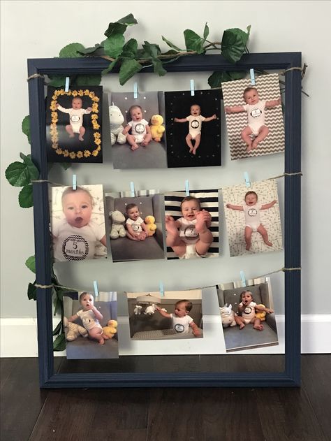 Homemade picture frame for wild one tribal birthday party, 12 months of Beckham 💙 12 Months Of Photos 1st Birthdays, 1st Birthday 12 Months Of Pictures, 1st Birthday Picture Banner, Diy Photo Banner 1st Birthday, Monthly Pictures For 1st Birthday, Diy 12 Month Photo Display, First 12 Months Picture Display, 12 Months Photo Display Birthday Ideas, First Birthday Monthly Picture Display