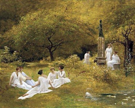 The Muses Garden by Lionel Noel Royer The Muses, Classical Mythology, Muse Art, Magical Art, Fantasy Paintings, Greek Myths, Art Auction, Greek Mythology, Art History