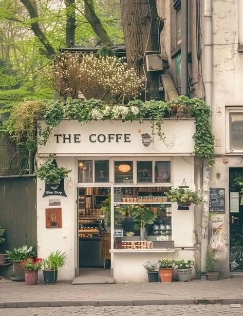 Aesthetic Cafe Building, Quaint Coffee Shops, Small Book Cafe Ideas, Floral Coffee Shop Aesthetic, Books And Coffee Shop, Feminine Coffee Shop, Fairytale Coffee Shop, Bakery Coffee Shop Ideas, Small Business Coffee Shop