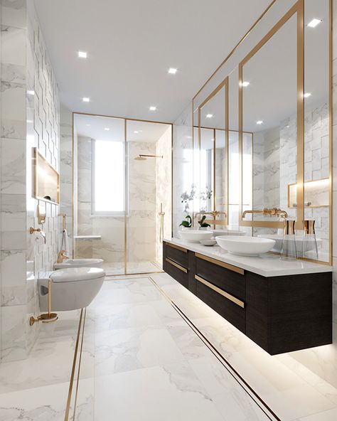 Master bathroom in private villa on Behance Small Luxury Bathroom, Girly Bathroom Ideas, Girly Bathroom, Modern Luxury Bathroom, Luxury Master Bathrooms, Bathroom Decor Luxury, Bathroom Design Luxury, Elegant Bathroom, White Bathroom