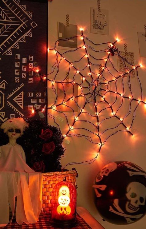 Spider Web String Lights | The Other Aesthetic Other Aesthetic, Money Clothing, Cottagecore Dark, Autumn Decorating, We Fall In Love, Halloween Horror, Picture Light, Spider Web, Neon Lighting