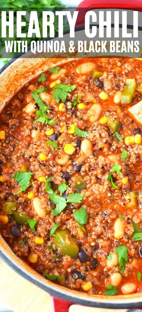 Chili Quinoa, Chili With Quinoa, Black Bean Quinoa Chili, Quinoa Chilli, Black Beans And Quinoa, Loaded Chili, Chili With Black Beans, Quinoa Chili Recipe, Beans And Quinoa