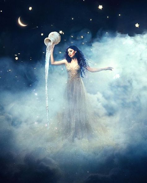 Aquarius Images, Aquarius Aesthetic, Aquarius Art, Midnight Moon, W.i.t.c.h Aesthetic, Aquarius Season, Aquarius Woman, Cosmic Art, Astrology Art