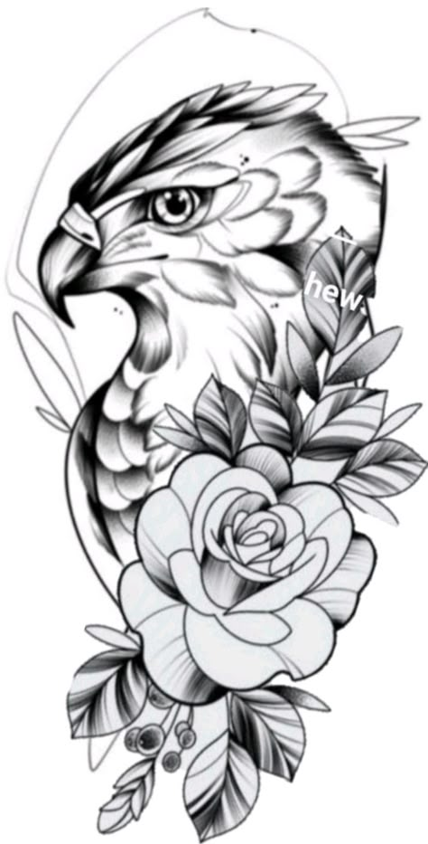 Hawk And Flower Tattoo, Eagle Tattoo With Flowers, Egale Drawing Tattoo, Feminine Eagle Tattoo For Women, Hawk Tattoo Feminine, Vogel Tattoo, Hawk Tattoo, Tier Tattoo, Geometric Sleeve Tattoo