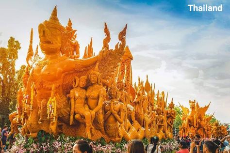 Amazing Carved Candle Parade in the Candle Festival, Ubon Ratchathani Province, Northeastern Thailand 🇹🇭 // Credit Photo: Amazing Thailand, Thai Culture to the World Candle Festival, Ubon Ratchathani, Carved Candle, Buddhist Monks, Thai Culture, Buddhist Monk, Floating Candles, Best Camera, To The World