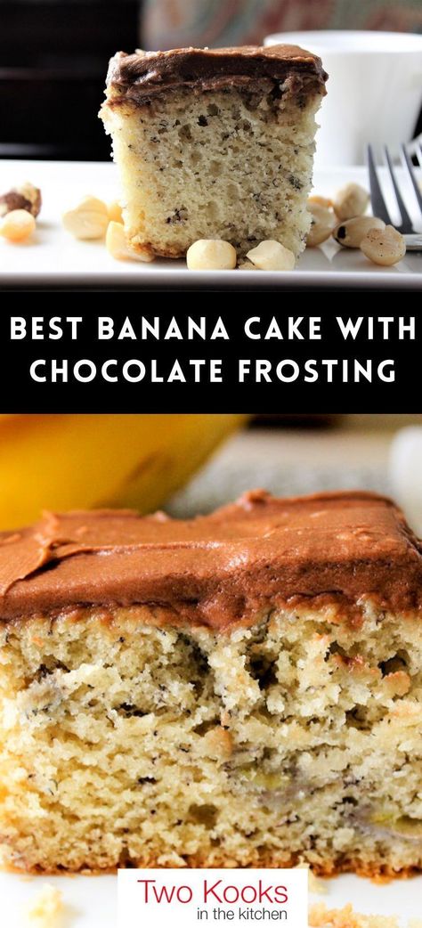 This is the best banana cake we’ve ever eaten! Super moist and scrumptious. And the chocolate buttercream frosting is perfect with this cake if you’re a chocolate lover. Banana Cake Chocolate Frosting, Banana Cake With Chocolate Frosting, The Best Banana Cake, Best Banana Cake, Banana Frosting, Chocolate Buttercream Icing, Cake With Chocolate Frosting, Chocolate Banana Cake, Mothers Day Desserts