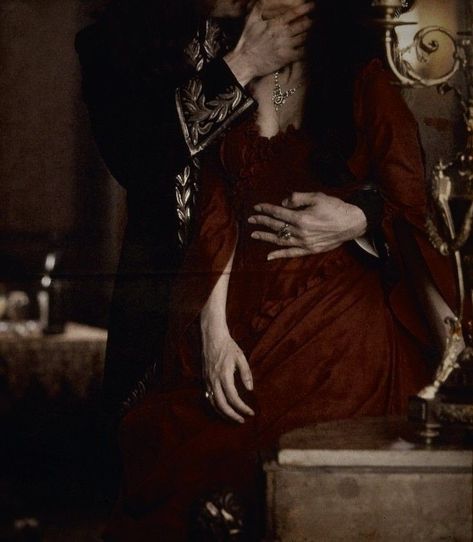 Male Sculptor Aesthetic, Toxic Aesthetic Couple, Vampire Lovers Aesthetic, Vampire And Human Couple, Vampire Couple Aesthetic, Masquerade Ball Aesthetic Dark, Polyamorous Character Art, Red Academia Aesthetic, Victorian Vampire Aesthetic