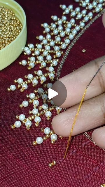 Simple Saree Work Design, Hand Dress Design, Latest Embroidery Designs 2024, Magam Work Designs Simple, Hand Work Embroidery Blouse, How To Bead Embroidery, Salwar Neck Patterns, Simple Neck Design, Mirror Work Design