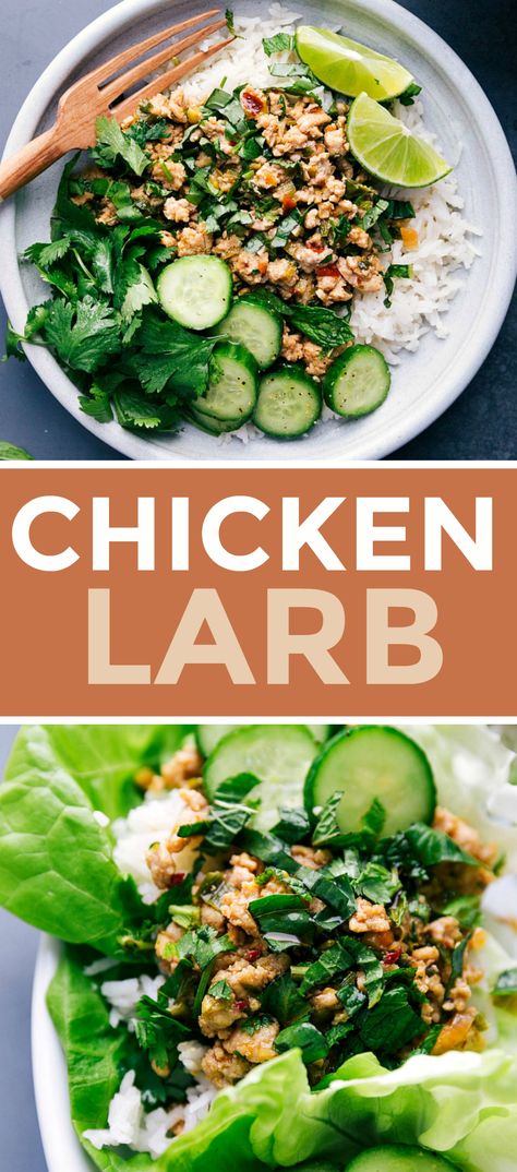 Laab Recipe, Thai Bowl, Easy Thai Chicken, Chicken Larb, Larb Recipe, Coconut Lime Rice, Thai Chicken Lettuce Wraps, Chicken Garlic, Ground Chicken Recipes