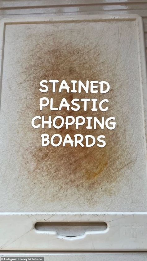 Eco-friendly cleaning guru Nancy Birtwhistle reveals how to revive a dirty plastic chopping board | Daily Mail Online Nancy Birtwhistle Cleaning, Nancy Birtwhistle Recipes, Plastic Chopping Board, Nancy Birtwhistle, Eco Cleaning, Washing Soda, Bake Off, Dirt Stains, Cleaning Recipes