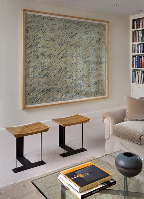 Cy Twombly 'Roman Notes' in a Westchester Living Room Living Contemporary Transitional by Glenn Gissler Pierre Chareau, Cy Twombly, Eye Opening, Cheap Decor, A Living Room, Large Painting, Interior Inspo, Cheap Home Decor, Best Interior