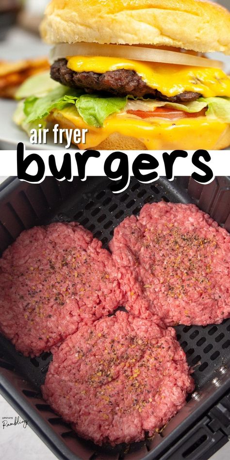 Air Fryer Burgers, Air Fryer Hamburgers, How To Cook Burgers, Air Fryer Oven Recipes, Air Fry Recipes, Gourmet Burgers, Hamburger Patties, Air Fryer Dinner Recipes, Air Fryer Recipes Easy