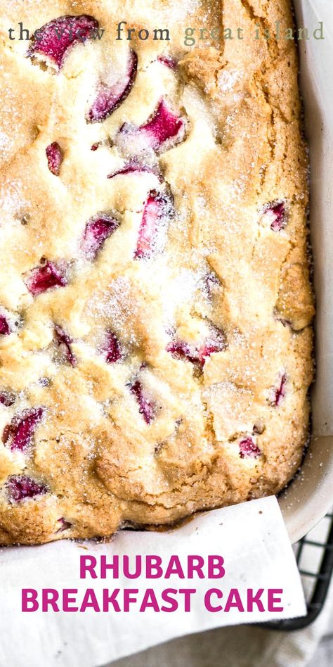 Rhubarb Breakfast Cake, Homestead Products, Rhubarb Breakfast, Easy Rhubarb Recipes, Rhubarb Desserts Recipes, Rhubarb Dessert, Rhubarb Cake Recipes, Breakfast Cake Recipes, Island Recipes