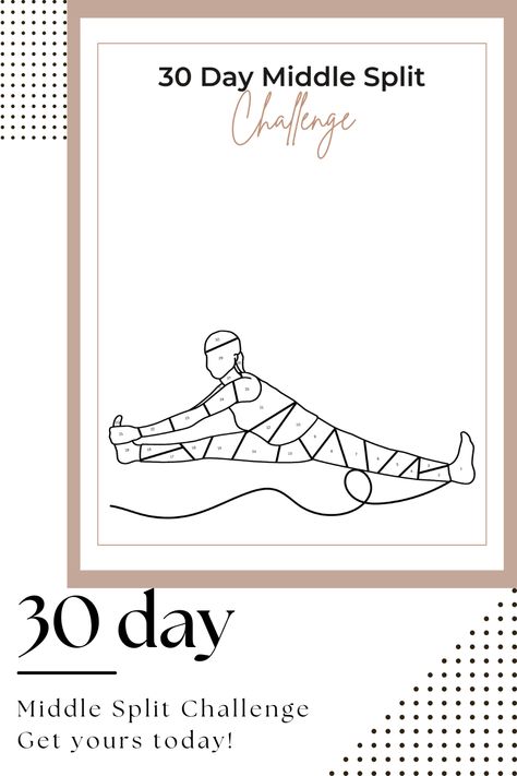 Track your daily middle split progress from your yoga journey or if you want to build a new fitness skill for yourself. Build your habit and follow your journey with this original and creative 30 day middle split challenge. Color each day following the numbers and see your progress grow! Follow your own mental strength while creating beautiful art and feel accomplished! Instant Download includes: 1 PDF file which includes: - 1 30 day Middle Split Tracker - 1 Instruction page Split Challenge, Splits Challenge, Handstand Challenge, Printable Habit Tracker, Middle Splits, Yoga Journey, Printable Workouts, Workout Log, Health Journey