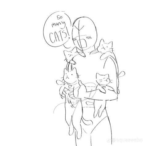 Dating Drawing Reference, Sleeve Art Reference, Holding Cats Reference, Two Oc Poses, Wholesome Drawing Poses, Person And Cat Pose Reference, Person Holding Cat Pose, Cat And Person Reference, Simple Body Poses