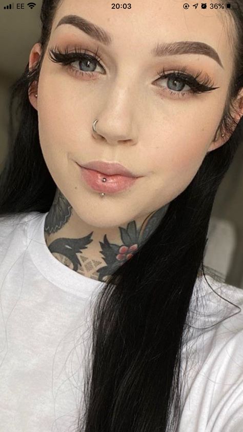 Reverse Labret Piercing, Briana Todd, Ashley Piercing, Vertical Labret Piercing, Punk Makeup, Face Piercings, Cool Piercings, Labret Piercing, Dramatic Makeup