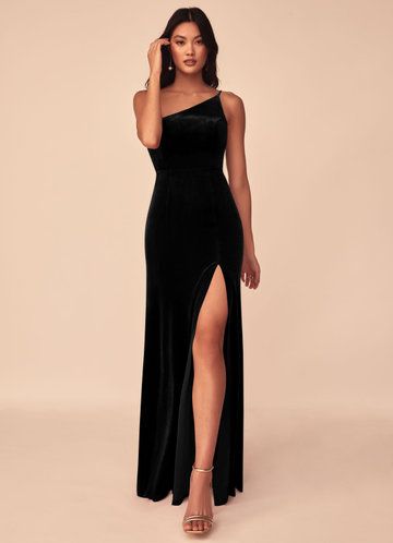 Black Bridesmaid Dresses | Azazie Vestidos Color Uva, Color Uva, Velvet Bridesmaid Dress, Velvet Bridesmaid, Princess Bridesmaid Dress, One Shoulder Bridesmaid Dresses, Black Bridesmaid, One Shoulder Bridesmaid, Mermaid Bridesmaid