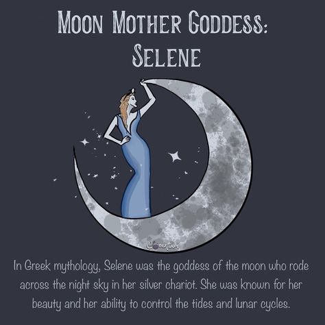 🌙The symbolism of Selene as the moon mother has been celebrated in many ancient cultures. In some traditions, the moon is seen as a feminine symbol, representing intuition, emotions, and creativity. Selene was the daughter of the Titans Hyperion and Theia, and sister to Helios, the sun god, and Eos, the goddess of the dawn. As the goddess of the moon, Selene was often depicted as a beautiful woman with a crescent moon crown, or as a charioteer riding a silver chariot pulled by winged horses... Lady Selene, Theia Goddess, Star Maiden, Selene Moon Goddess, Selene Goddess Of The Moon, Silver Chariot, Selene Goddess, Lady Of The Moon, Moon Goddesses