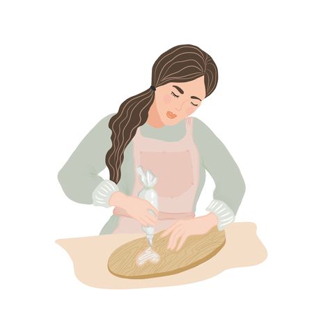 Baking Animation, Baker Drawing, Baking Artwork, Woman Chef Illustration, Baker Illustration Baking, Baker Illustration, Girl Cooking Illustration, Aki Angel, Dessert Illustrations