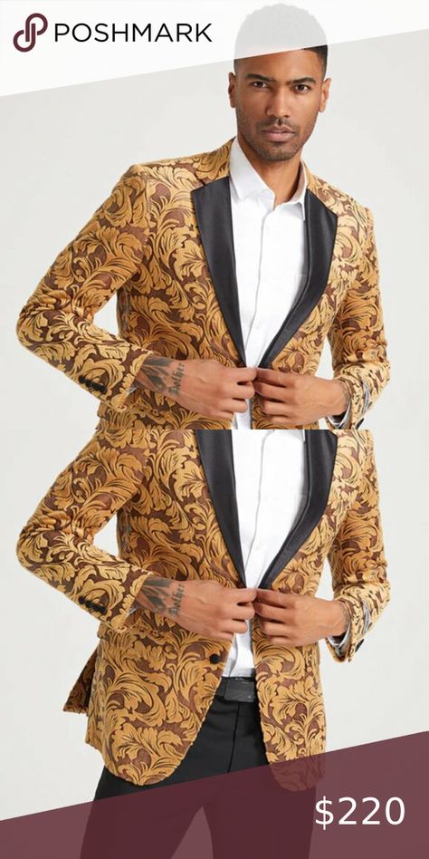 "Mens Stacy Adams Suit - Stacy Adams Suit Men's Gold Paisley Velvet Tuxedo Jacke Velvet Tuxedo, Gold Paisley, Tuxedo Blazer, Velvet Material, Mens Gold, Black Satin, Paisley Print, Mens Suits, Paisley