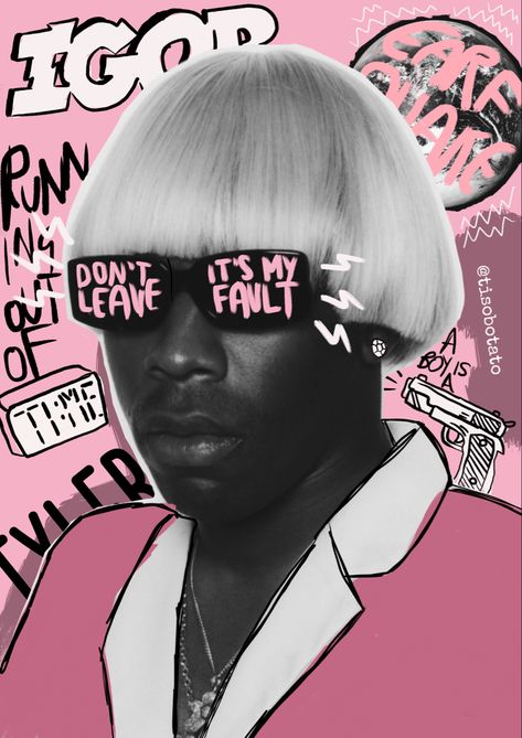 Tyler The Creator Poster, Tyler The Creator, The Creator, Black And White, Music, Pink, White, Black