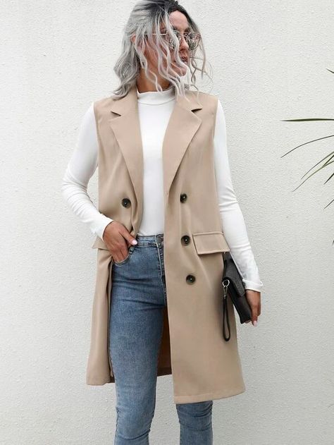 Sleeveless Trench Coat Outfits, Coat Styling, Sleeveless Trench Coat, Sleeveless Trench, Casual Couture, Colour Combinations Fashion, Trench Coat Dress, Trench Coat Outfit, Trench Dress