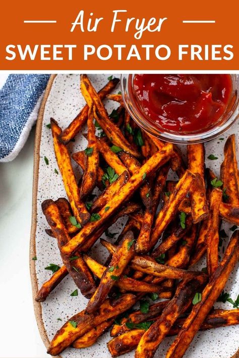 2 reviews · 15 minutes · Vegan Gluten free Paleo · Serves 2 · Looking for more recipes? Need a side dish? Check out these air fryer sweet potato fries! Sweet potatoes are easy to cut into wedges and make in the air fryer in under 15 minutes. Crispy, salty, and… Grilled Sweet Potato Fries, Savory Sweet Potato Recipes, Baked Sweet Potato Wedges, Air Fryer Sweet Potato Fries, Making Sweet Potato Fries, Crispy Sweet Potato Fries, Sweet Potato Recipes Fries, Grilled Sweet Potatoes, Crispy Fries