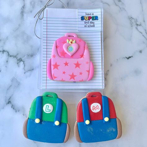 Your kids will definitely have a SUPER first day of school with these backpack cookies! ❤️🩷💚 Who is your favourite character from the… | Instagram Backpack Cookies, Mario Backpack, Teacher And Student, Cakes Frosting, Graduation Cookies, Stoney Creek, Decorated Sugar Cookies, Sugar Cookies Decorated, Cookie Monster