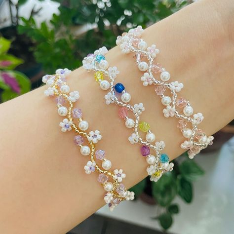 Seed Bead Name Bracelet, Elastic Bead Bracelet Diy, Bead Flower Bracelet, Colorful Beaded Bracelets, Daisy Flower Bracelet, Flower Beaded Bracelet, Beaded Flower Earrings, Beaded Flower Bracelet, Glass Beads Diy