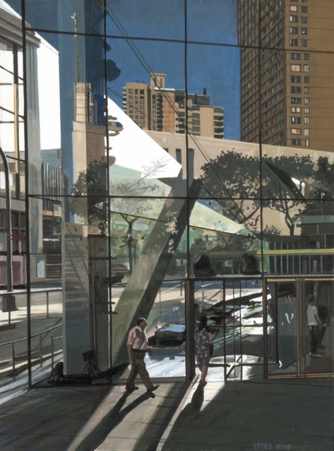 Richard Estes | Alice Tully Hall, 2015 Richard Estes, Hyper Realistic Paintings, Realistic Paintings, Urban Environment, Ap Art, Hyperrealism, Photorealism, Telephones, Global Art