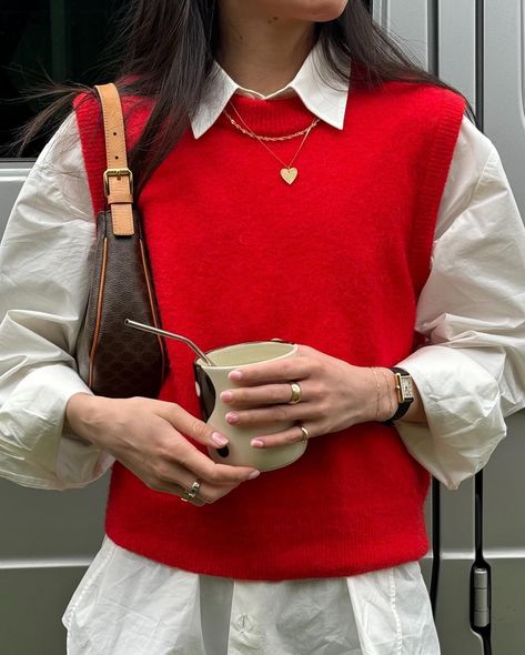 jessica (@cationz) • Instagram photos and videos Red Vest Outfit, Sweater Vest Outfit, Seeing Red, Red Vest, Where To Shop, Red Sweater, Neutral Outfit, Vest Outfits, 가을 패션