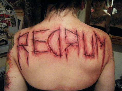 Redrum Rum Tattoo, Stephen King Tattoos, Blood Tattoo, Horror Movie Tattoos, Red Rum, Tattoo Lettering Design, Girl Back Tattoos, Movie Tattoos, 100 Tattoo