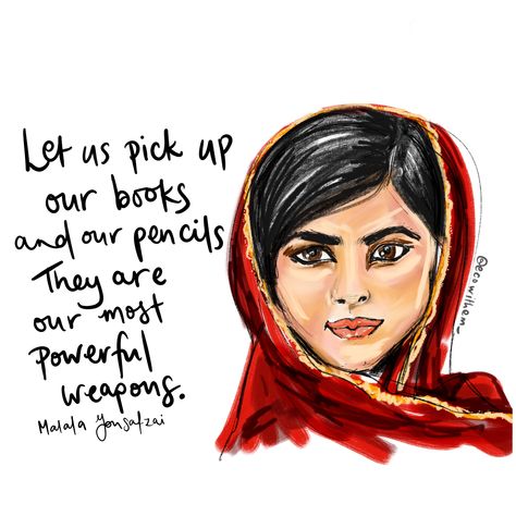 Malala Yousafzai Drawing, Malala Yousafzai Quotes Woman, Malala Yousafzai Illustration, I Am Malala Book, Malala Yousafzai Quotes, Feminist Slogans Quotes, Women Empowerment Protest, Feminism Quotes, Malala Yousafzai