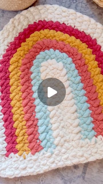 Rainbow Chunky Knit Blanket, Crochet Baby Play Mat, Crochet Play Mat, Hand Crocheting, Chunky Knit Pillow, Plushie Crochet, Crochet Mat, Crochet Plushies, Rainbow Pillow