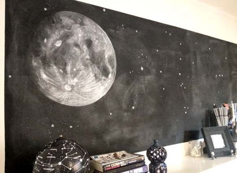 Chalk Wall Art Bedroom, Chalk Wall Mural, Moon Chalk Art, Chalk Wall Bedroom, Chalk Mural, Chalk Wall Art, Chalkboard Wall Bedroom, Chalkboard Wall Art, Blackboard Wall