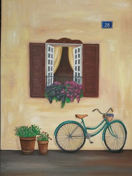 Cycle Painting, Garden Mural, Diy Wall Painting, Easy Canvas Art, Landscape Art Painting, Watercolor Flower Art, Tile Designs, Color Full, Creative Drawing