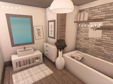 Bloxburg Hotel Bathroom Ideas, Bloxburg Bathroom Ideas Simple, Bloxburg Bathroom No Gamepasses, Bloxburg Room Ideas Aesthetic Bathroom, Cottage Bathroom Bloxburg, Bloxburg Jacuzzi Idea, Bloxburg Minimalist Bathroom, 2 X 3 Bathroom Bloxburg, Boo Burg Bathroom Ideas