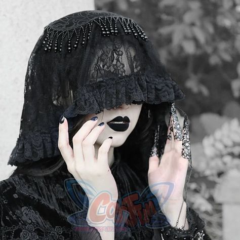 Mystic  Classical Gothic Elegance Dark Lace Headband Head Veil Styl Goth, Beaded Veils, By Any Means Necessary, Romantic Goth, Lace Veils, Lace Headbands, Black Veil, Gothic Girls, Fantasy Fashion