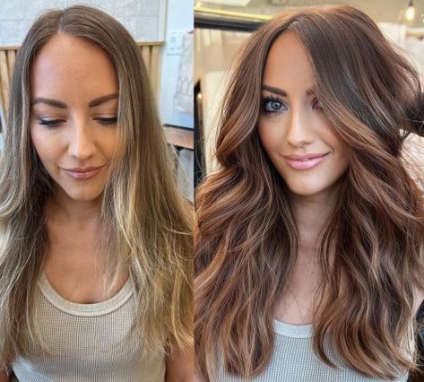 Medium Caramel Brown Hair Color Copper Penny Balayage, Best Hair Color For Hazel Eyes Fair Skin, True Spring Hair Color, Single Process Hair Color Brunette, Shades Of Brunette Hair, Hair Color For Blue Eyes, 2023 Summer Hair, Caramel Hair Color Ideas, Cinnamon Brown Hair