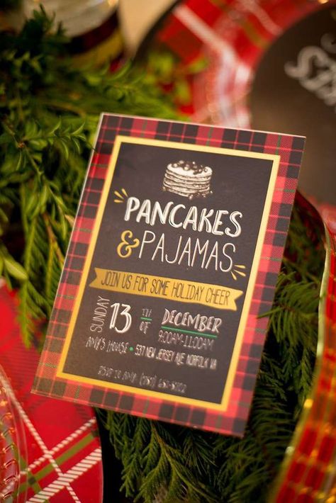 Rustic invite at a Christmas holiday party! See more party planning ideas at CatchMyParty.com! Pancakes And Pajamas, Centerpiece Christmas, Christmas Holiday Party, 17 December, Christmas Tablescape, Christmas Brunch, Navidad Diy, Rustic Invitations, Digital Scrapbook Paper