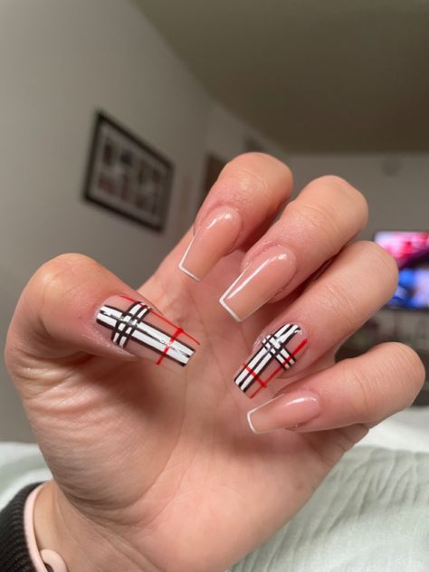 Blue Plaid Nail Designs, Fall Flannel Nails, Plaid Fall Nails, Fall Plaid Nails, Biab Nail, Burberry Nails, Plaid Nail Designs, Nails Styles, 2023 Nails