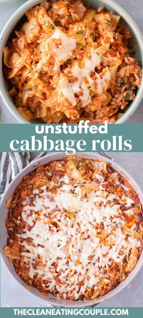 An Easy Unstuffed Cabbage Rolls Recipe you'll love! These deconstructed cabbage rolls are made in a skillet with rice and are hearty, healthy and so delicious! Easy Unstuffed Cabbage Rolls, Deconstructed Cabbage Rolls, Cabbage Roll Recipe, Balsamic Chicken Pasta, Unstuffed Cabbage Rolls, Cabbage Roll Casserole, Unstuffed Cabbage, Cabbage Roll, Cabbage Rolls Recipe