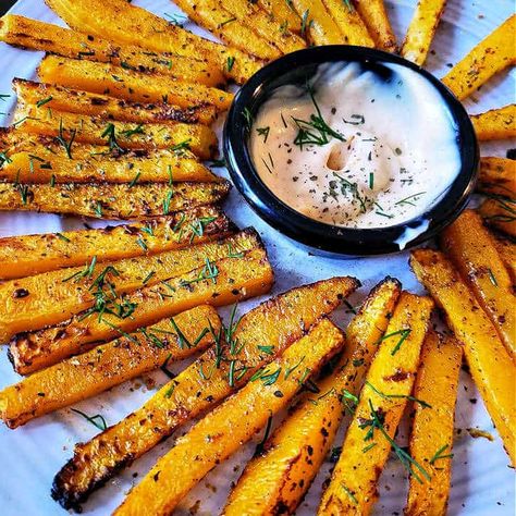 Air Fryer Butternut Squash (Cubes or Fries) Preparing Butternut Squash, Chipotle Dipping Sauce, Air Fryer Butternut Squash, Daily Yum, Butternut Squash Fries, Butternut Squash Cinnamon, Squash Fries, Butternut Squash Cubes, Tried And True Recipes