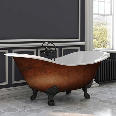 Cast Iron Double Ended Slipper 71" x 30" Freestanding Soaking Bathtub Baie Vintage, Slipper Tub, Slipper Bathtub, Copper Tub, Slipper Tubs, Cast Iron Bathtub, Copper Bathtubs, Cast Iron Tub, Soaking Bathtubs