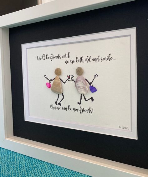 Girlfriend or Sisters Pebble & Seashell Framed Art Gift. - Etsy Funny Photo Frames, Seashell Frame, Sea Shells Diy, Shells Diy, Beach Crafts, Seashell Crafts, Sea Glass Art, Shell Art, Pebble Art