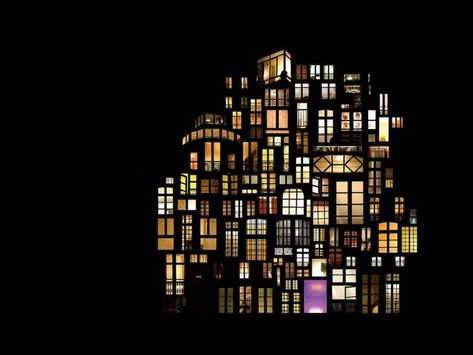 Anne-Laure Maison manipulated images of lighted doors and windows she took at night to create this digital montage Bachelor Decor, Collage Architecture, Andreas Gursky, Gothic Architecture, Stage Design, Laura Lee, French Artists, Digital Collage, Architecture Drawing