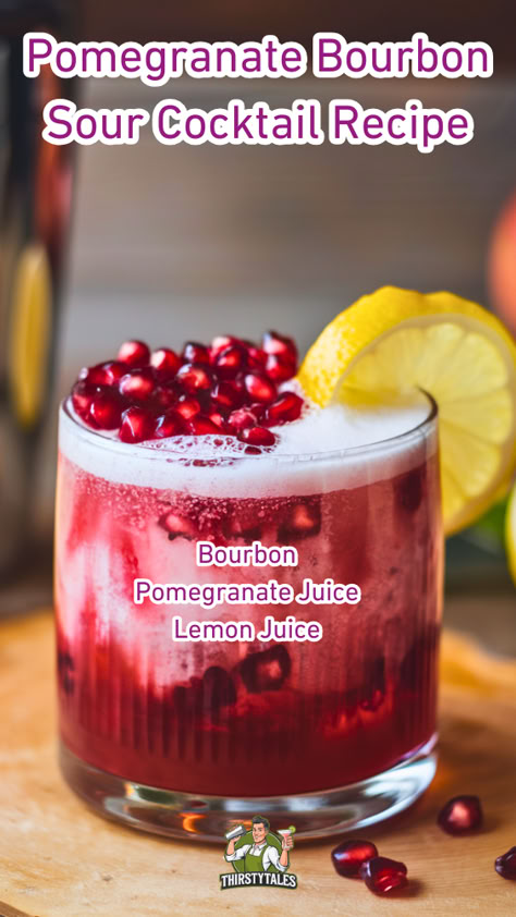 "Discover the perfect blend of flavors with our Pomegranate Bourbon Sour  Cocktail Recipe! This delightful pomegranate cocktail combines the rich  taste of fruit-infused bourbon with a refreshing twist, making it an ideal  choice for fall cocktails. Enjoy this easy cocktail recipe that highlights  seasonal drinks and elevates your gatherings. Cheers to delicious moments!" Sour Cocktail Recipes, Cocktails With Bourbon, Pomegranate Drinks Cocktails, Bourbon Sour Recipe, Pomegranate Cocktail Recipes, Homemade Sour Mix, Sour Cocktails, Pomegranate Cocktail, Pomegranate Drinks